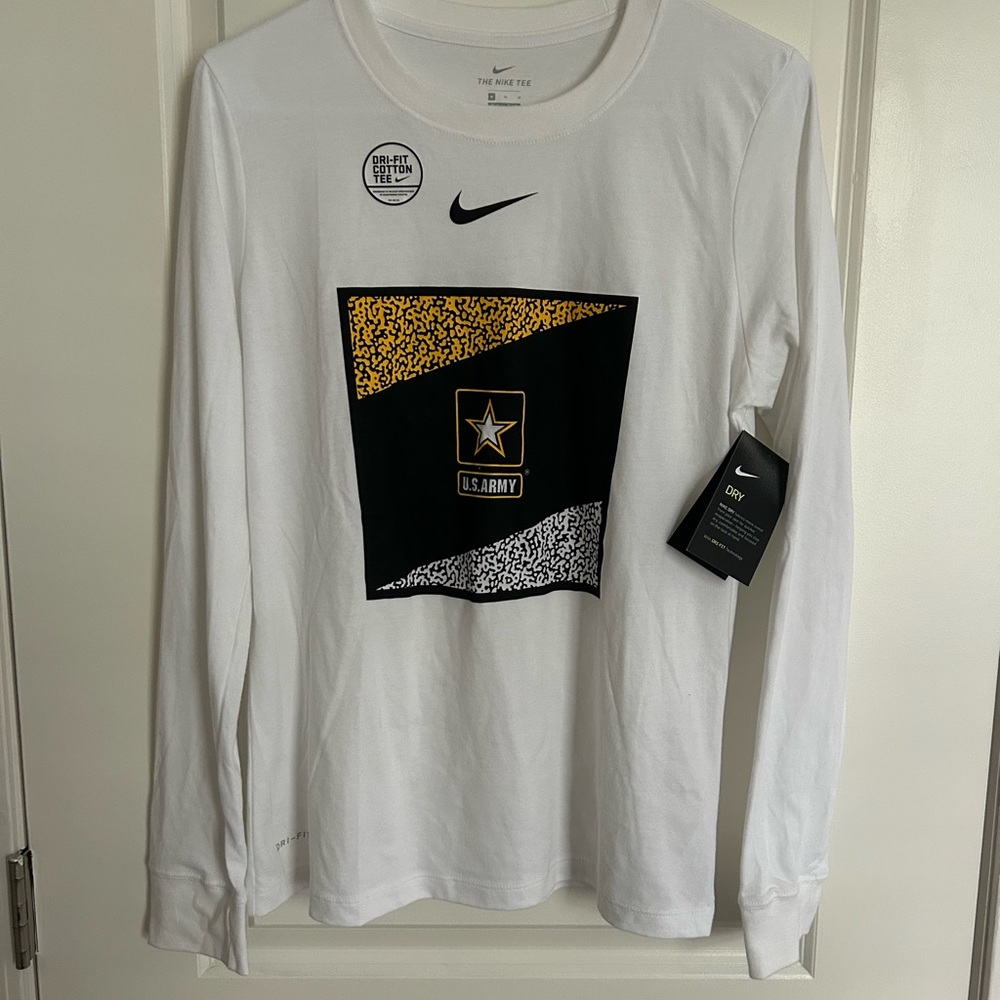 Nike White Long Sleeve T-Shirt with U.S. Army Graphic
